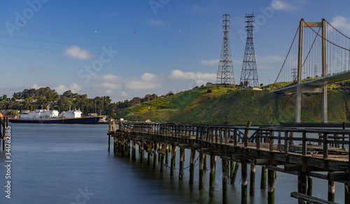 Ship sit in port next to the Carquinez bridge in Solano County city of Vallejo 