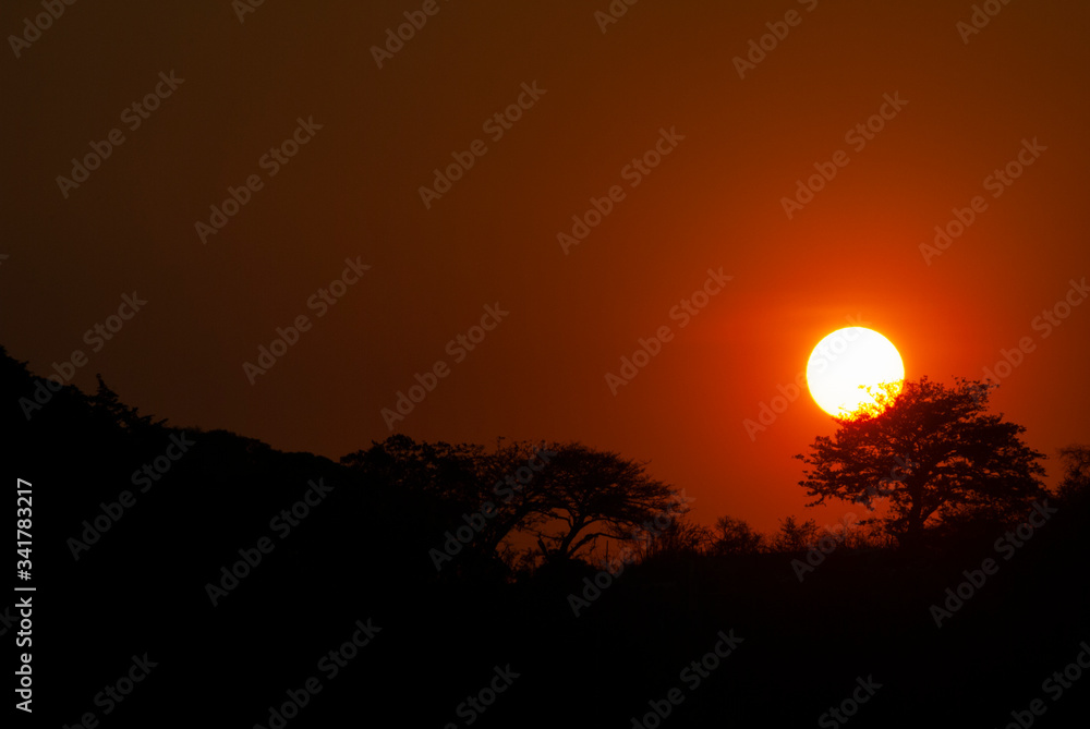 Setting the Sun at dusk from Guatemala City, silhouetted by mountains and trees, peaceful dusk in the middle of the Covid 19 pandemic Central America. Setting the Sun at dusk from Guatemala City, silhouetted by mountains and trees, peaceful dusk in the middle of the Covid 19 pandemic Central America.