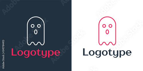 Logotype line Ghost icon isolated on white background. Logo design template element. Vector Illustration