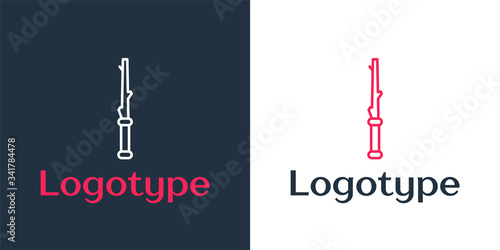 Logotype line Magic wand icon isolated on white background. Star shape magic accessory. Magical power. Logo design template element. Vector Illustration