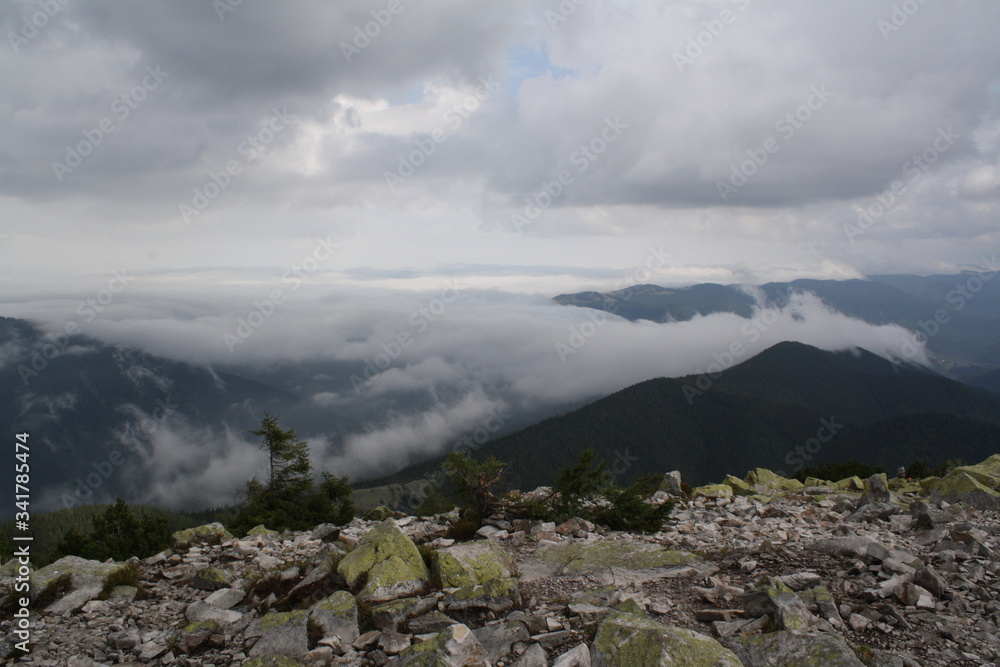 near 1500 m above sea level, mountain landscape, among clouds, Ukraine