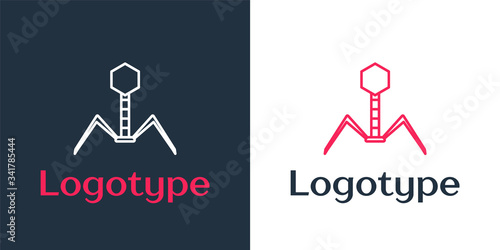 Logotype line Bacteria bacteriophage icon isolated on white background. Bacterial infection sign. Microscopic germ cause diseases concept. Logo design template element. Vector Illustration