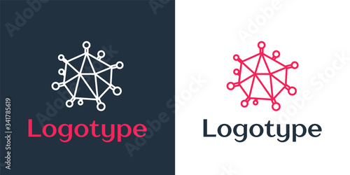 Logotype line Virus icon isolated on white background. Corona virus 2019-nCoV. Bacteria and germs, cell cancer, microbe, fungi. Logo design template element. Vector Illustration