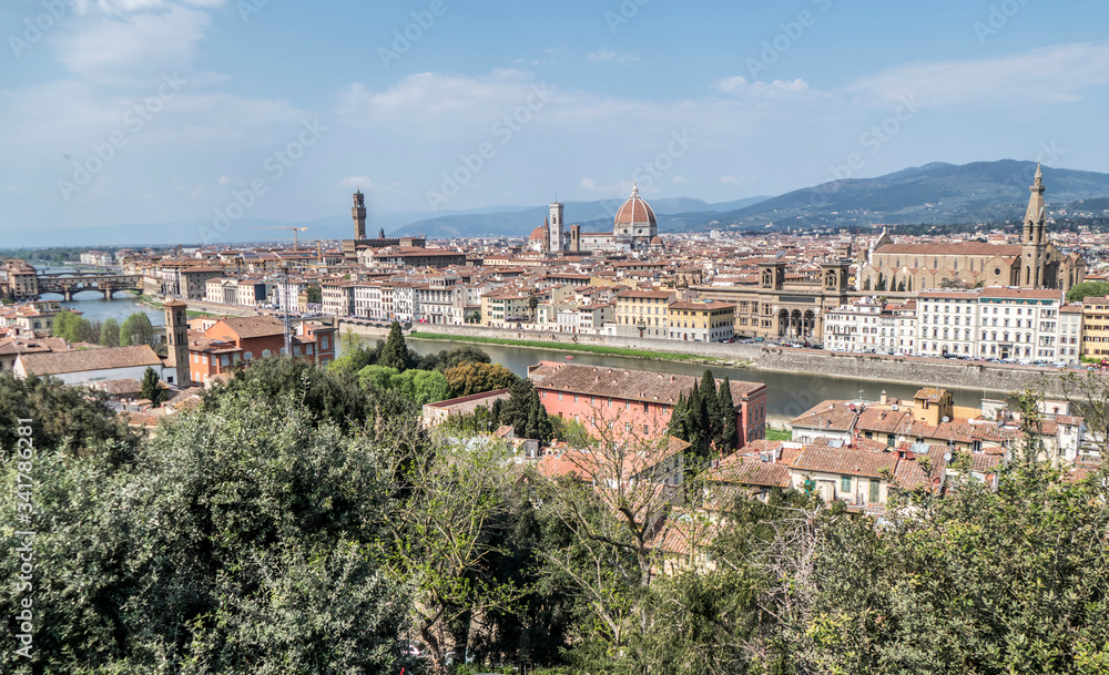 Cityscape of Florence with Cathedral of Santa Maria del Fiore in background from Michelangelo square