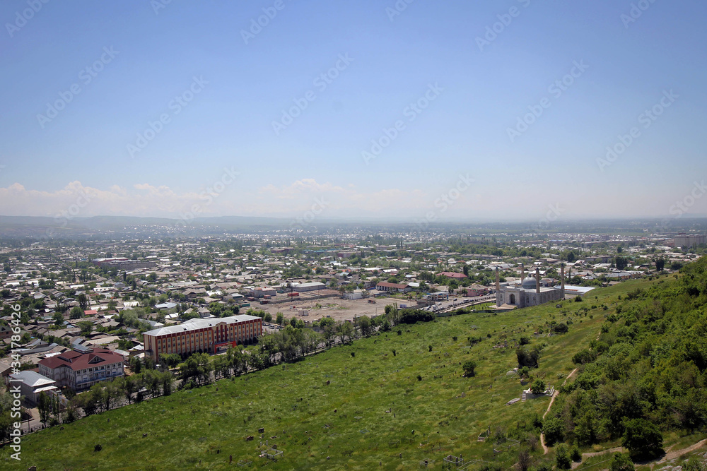 Osh town panoramic view by summer noon, Kyrgyzia
