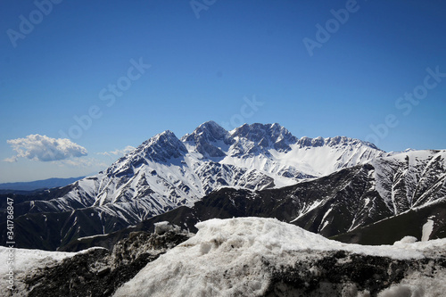Scenic white peaks of Fergana Range mountains  Tian Shan  Kyrgyzia