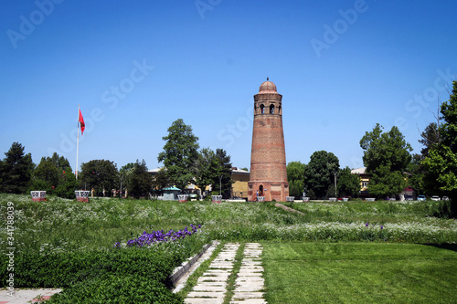 Fototapeta Uzgen minaret view by spring, Kyrgyzia