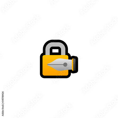 Locked with Pen Vector Icon. Isolated Locked Cartoon Style Emoji, Pen Emoticon Illustration 