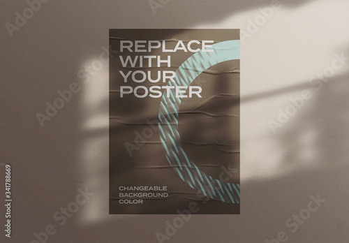 Glued Poster Mockup on Concrete Wall with Shadow
