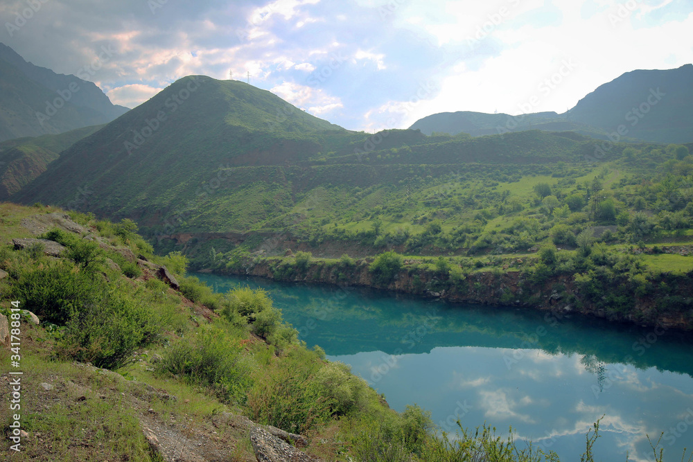 Scenic view of Naryn River near Toktogul Dam, Kyrgyzia