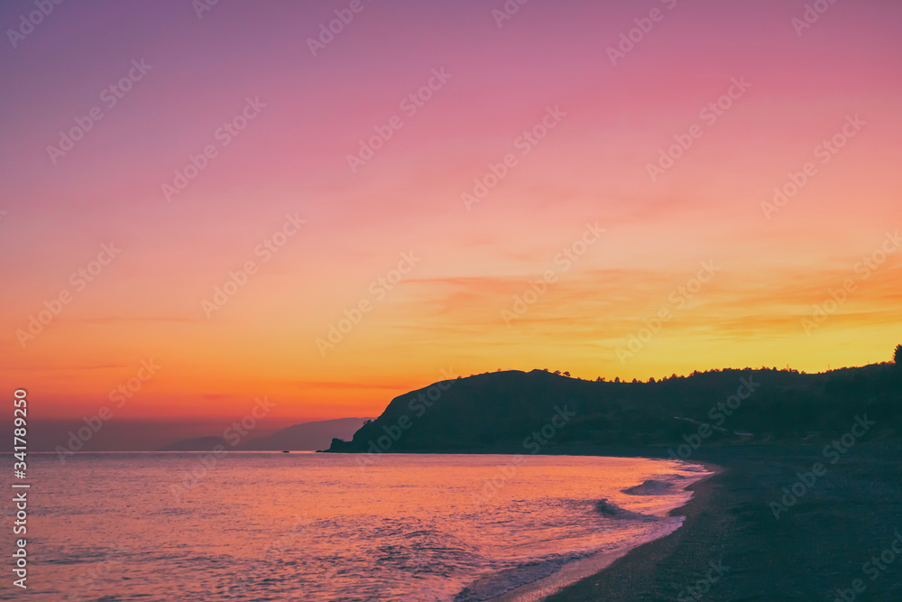 amazingly beautiful evening landscape on the sea coast at sunset amazingly beautiful evening landscape on the sea coast at sunset