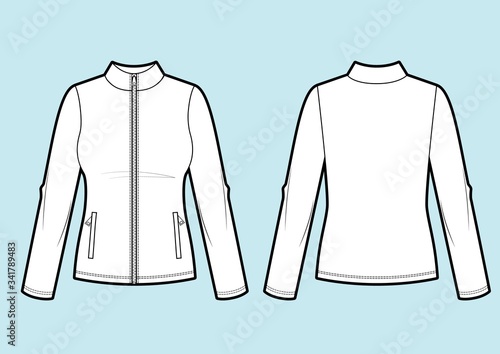 Vector. Women's sport sweatshirt with zipper (back, front and side view)