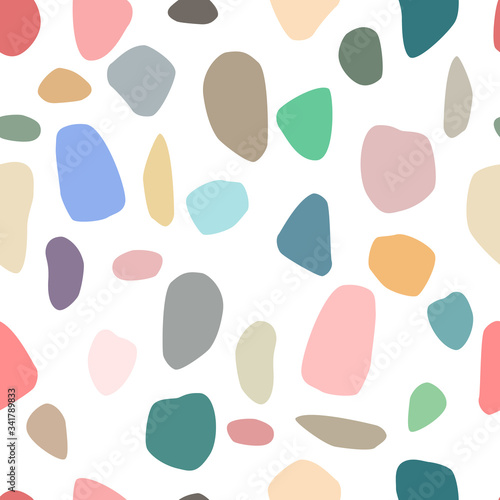 Vector seamless terrazzo pattern. Abstract background. Natural stone texture. Trendy shapes and colors for textile, wallpaper, wrapping paper