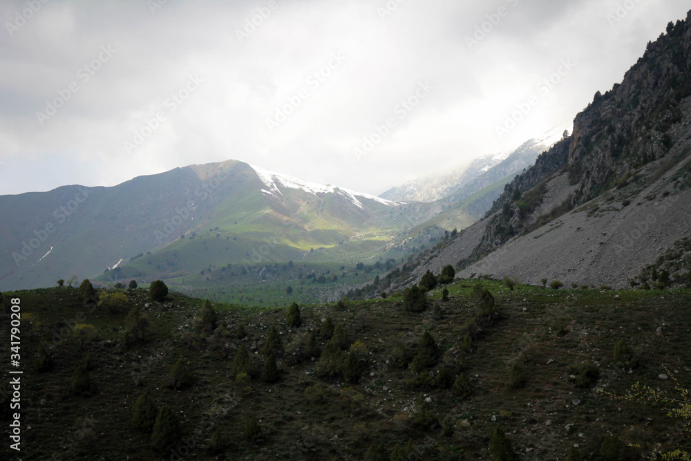 Mountain landscape scenic view in Arslanbob, Kyrgyzstan