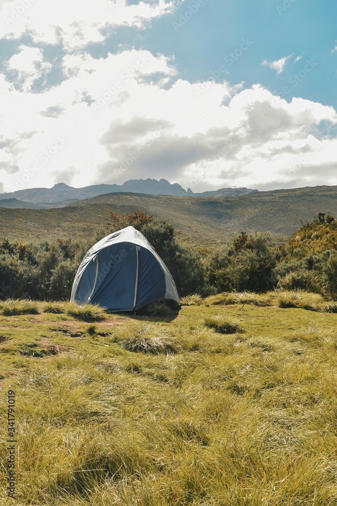 Camping in th panoramic mountains in Mount Kenya 