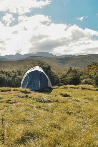 Camping in th panoramic mountains in Mount Kenya 