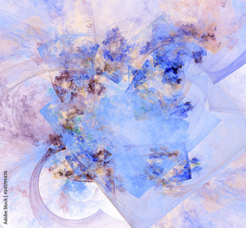 Obraz premium Delicate, romantic, abstract background in blue and lilac colors. Imitation of painting with watercolor paints. Computer generated fractal background.