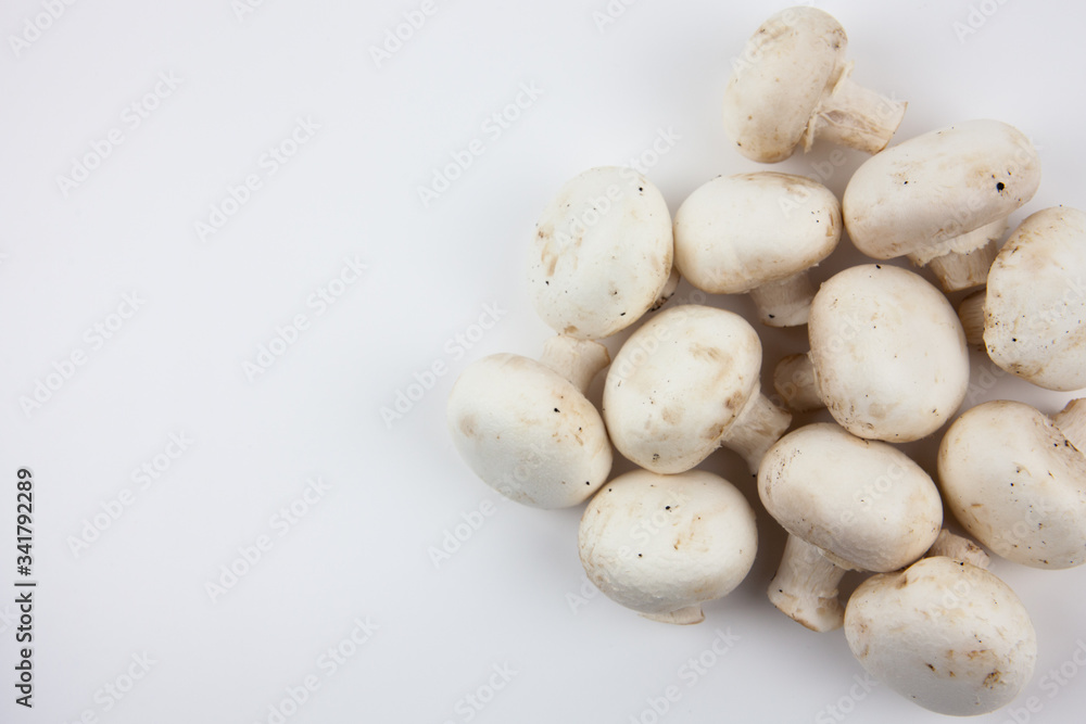 Mushrooms on a white background. Mushrooms for cooking delicious dishes.