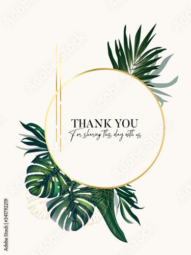 Gold foil and greenery palm leaves, spakle luxury  design. Modern abstract art isolated on white background