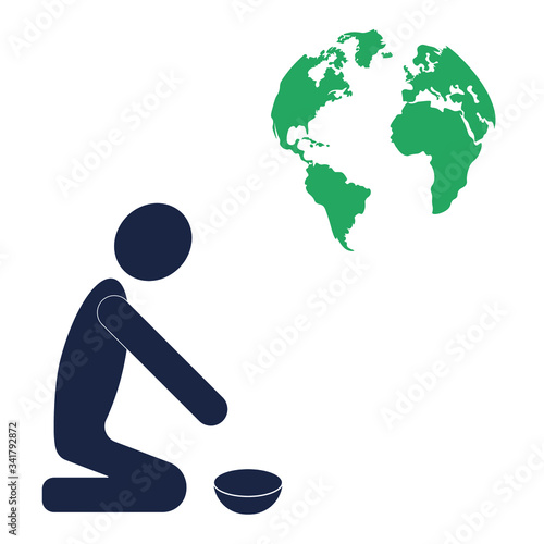 Donate and help logo. Hungry people holding empty bowl begging for food and help.