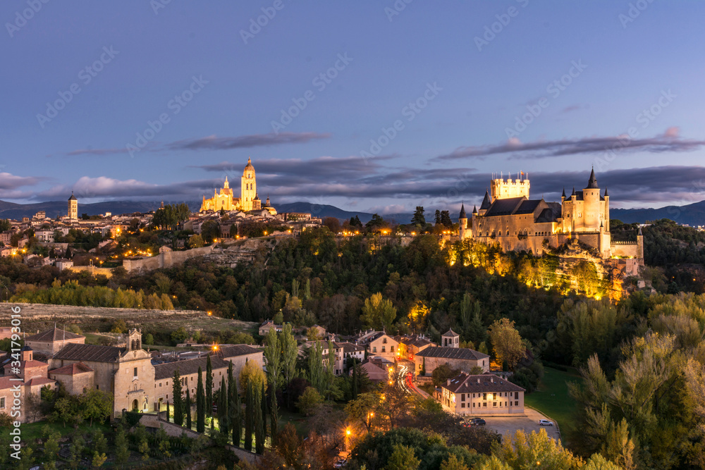 View of the city of Segovia with the Alcázar and the Cathedral (Spain)