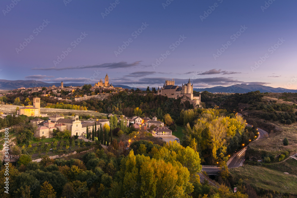 View of the city of Segovia with the Alcázar and the Cathedral (Spain)