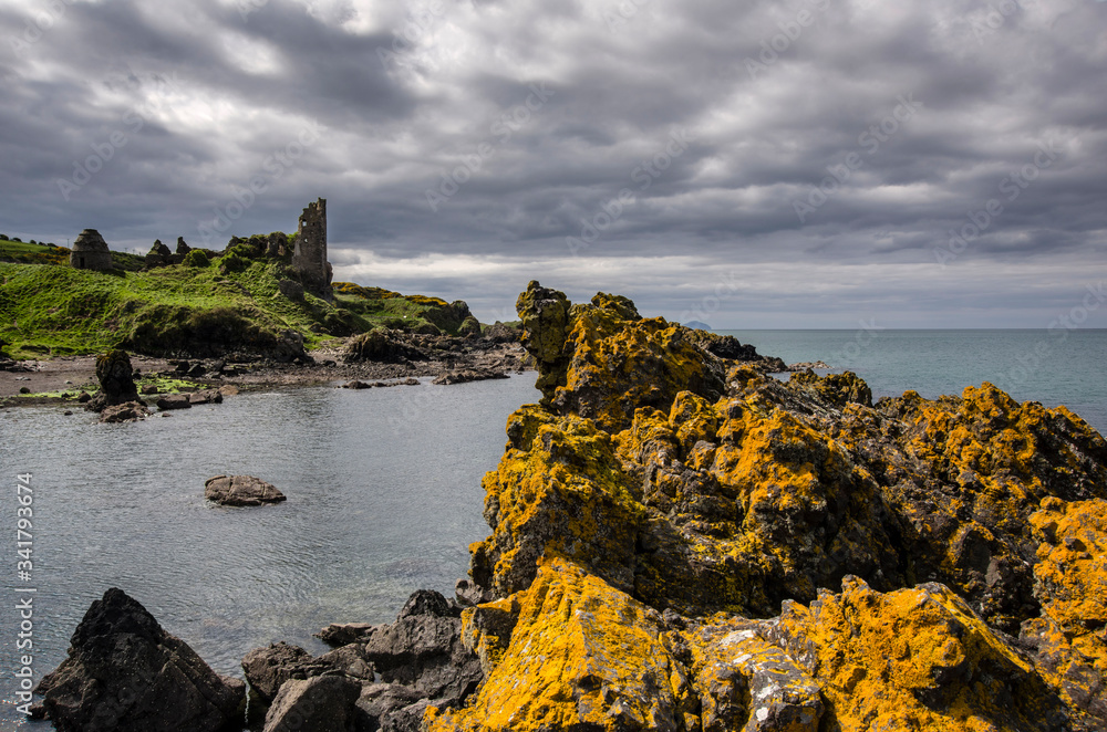 Ruined Castle on rugged Scottish Coastline