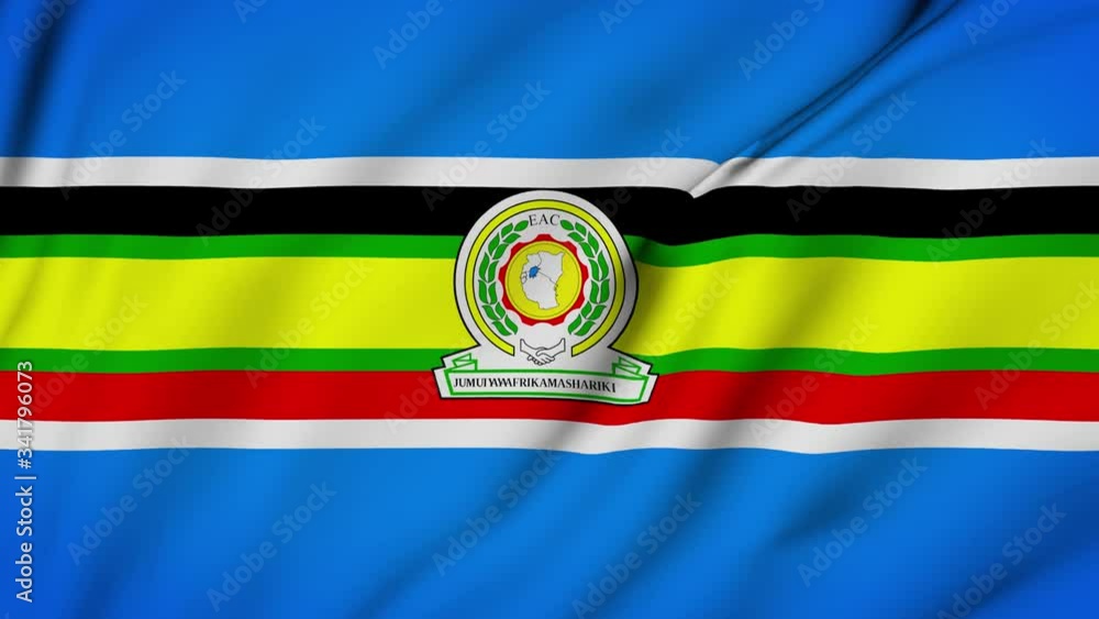 East African community flag is waving 3D animation. The East African community flag waving in the wind. National flag of East African community. flag seamless loop animation. 4K