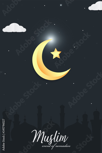 Ramadan Kareem greeting card template with islamic banner background design