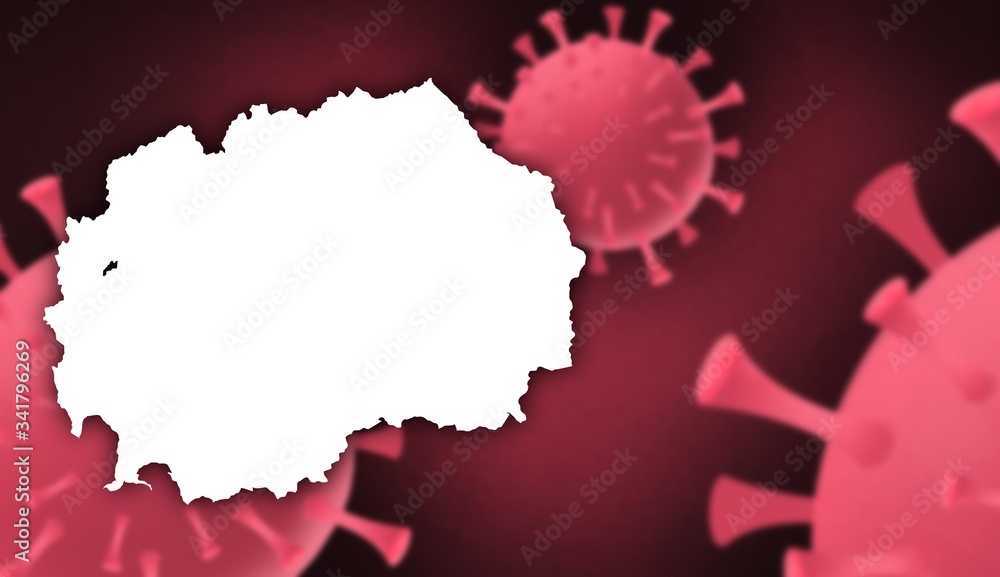 North Macedonia corona virus update with  map on corona virus background,report new case,total deaths,new deaths,serious critical,active cases,total recovered,virus spread  Wuhan China