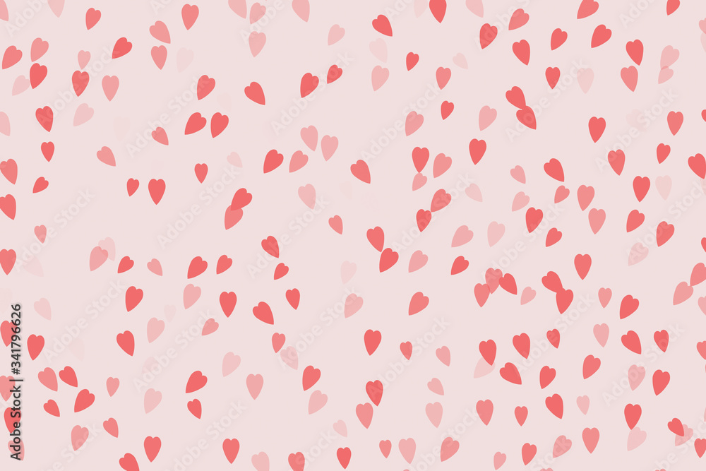 Abstract Red Hearts On Pink Background.