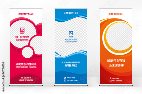 Roll-up banner template, a set of modern portable stands roll-up for advertising, banner for presentations, conferences, exhibitions, mobile banner for product promotion and advertising