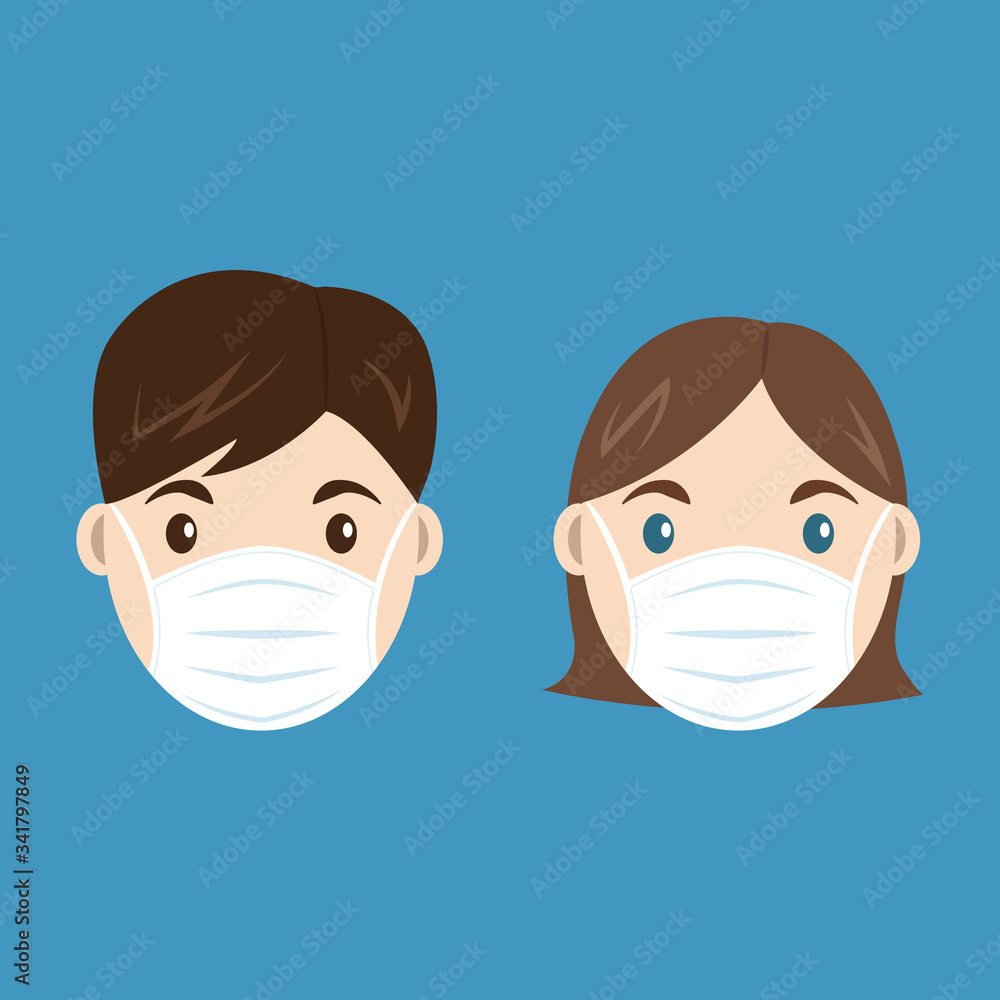 Fototapeta premium Boy and girl wearing surgical face mask icons