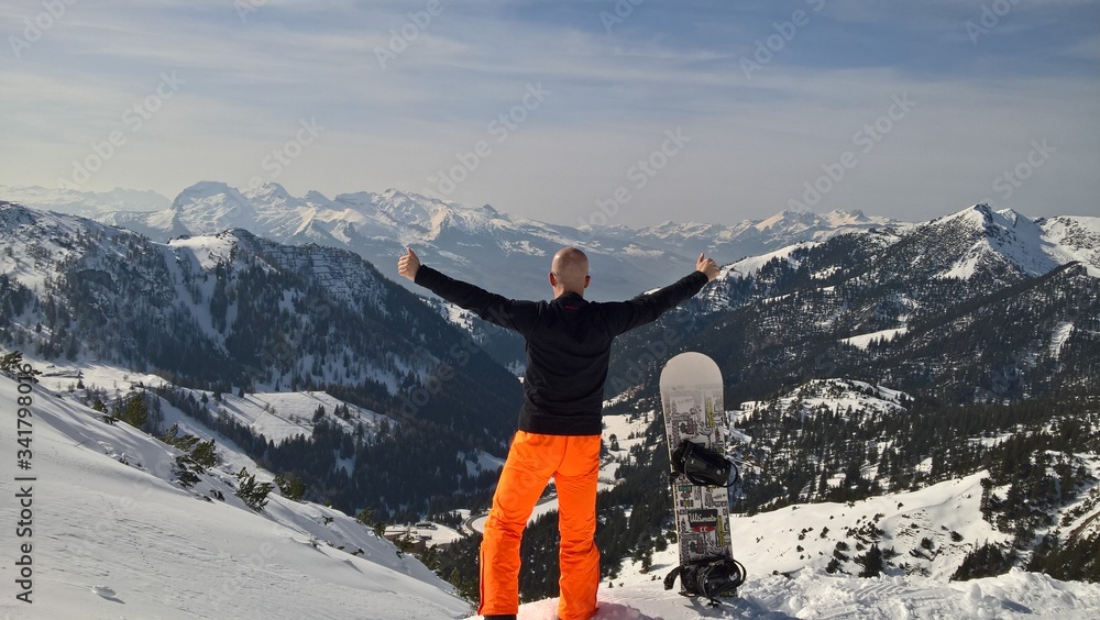 Snowboard w Lichtensztajnie - obrazy, fototapety, plakaty 