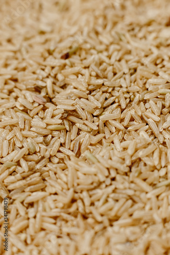 Brown healthy rice background. pattern texture, top view