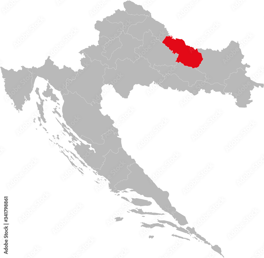 Virovitica-Podravina county highlighted on Croatia map. Light gray background. Perfect for Business concepts, backgrounds, backdrop, sticker, chart, presentation and wallpaper. Virovitica-Podravina county highlighted on Croatia map. Light gray background. Perfect for Business concepts, backgrounds, backdrop, sticker, chart, presentation and wallpaper.
