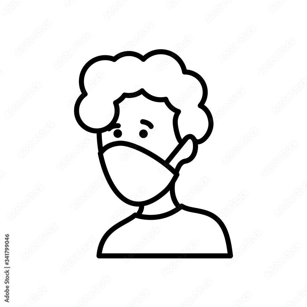 cartoon man with mouth mask icon, line style cartoon man with mouth mask icon, line style