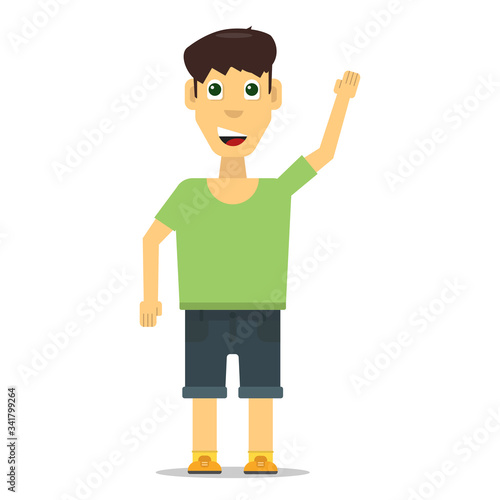 funny cartoon casual man waving