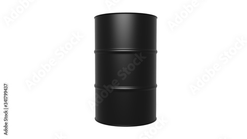 One black oil barrel isolated on white. 3D-rendering.