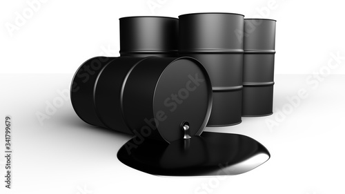 Black oil barrels isolated on white. 3D-rendering.