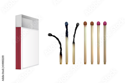 Realistic safety match. Set of 3d wooden matches. Vector illustration