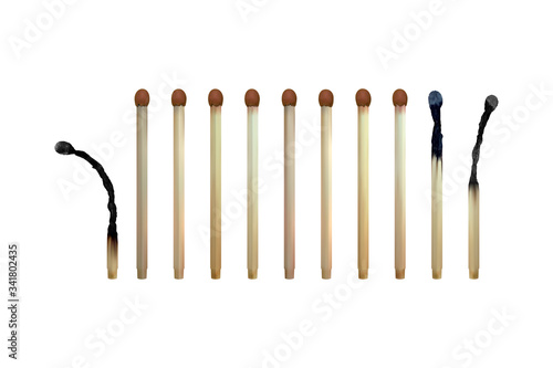 Realistic safety match. Set of 3d wooden matches. Vector illustration