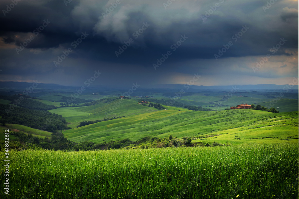 Summer stormy landscape of Tuscany, Italy