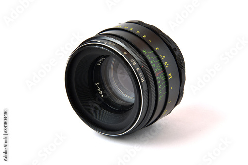Old soviet photo lens on a white background. 