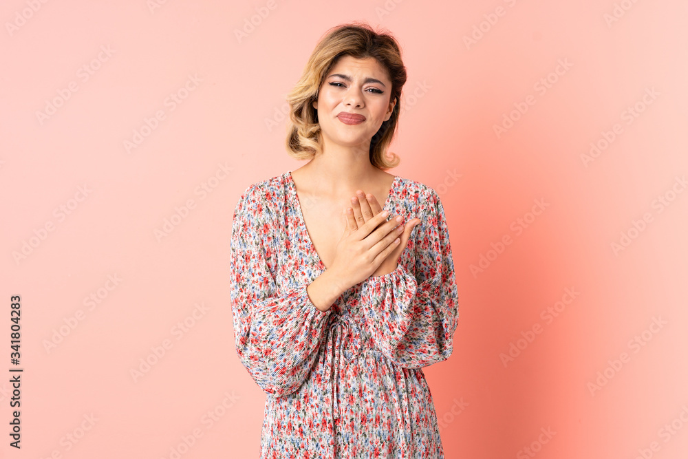 Young Russian woman isolated on pink background laughing Young Russian woman isolated on pink background laughing