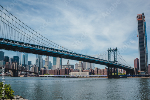 Manhattan Bridge and view on New York downtown