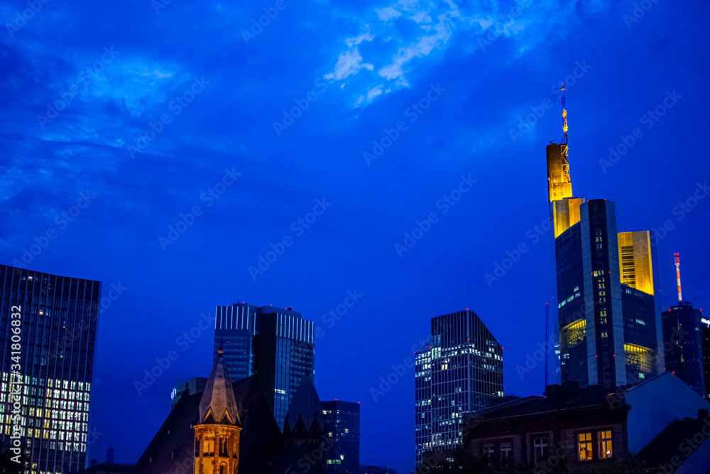 Night shoot of the buildings in the city of Frankfurt am Main