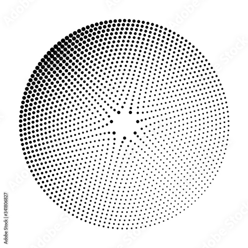 Halftone dots in circle form. Round logo or icon. Vector dotted frame as design element