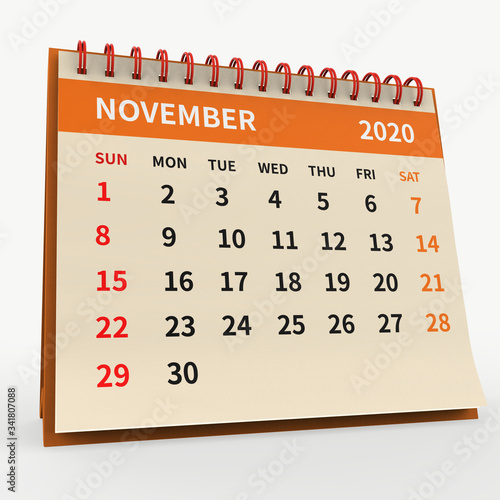 Standing Desk Calendar November 2020, color page