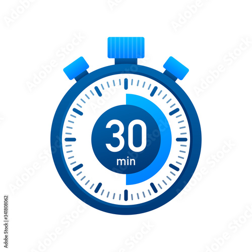 The 30 minutes, stopwatch vector icon. Stopwatch icon in flat style, timer on on color background. Vector illustration.